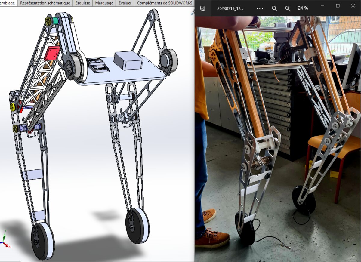 EquiLeap wheeled biped CAD and physical prototype